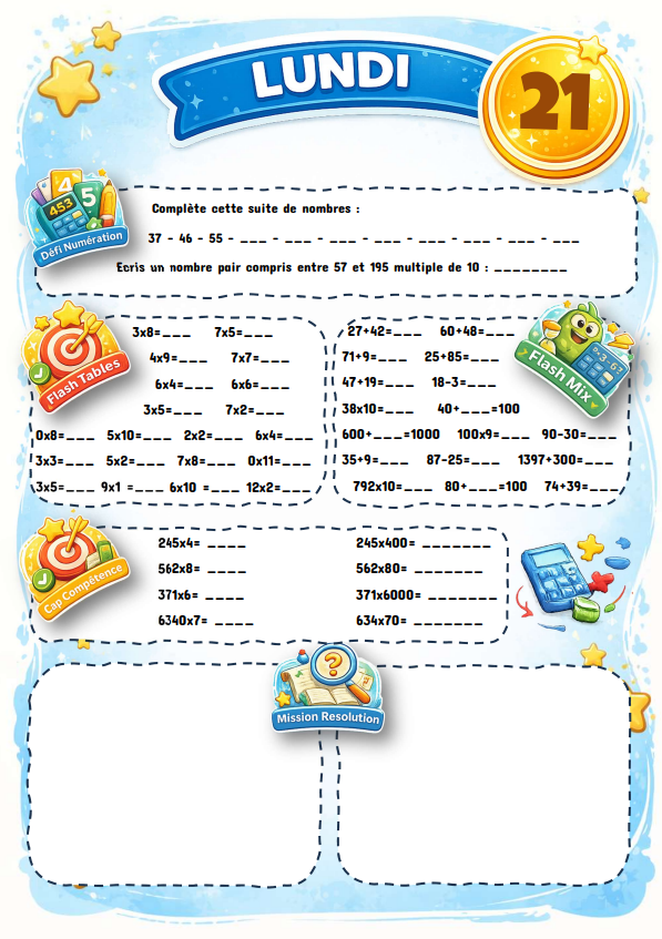 Fichier de calcul mental