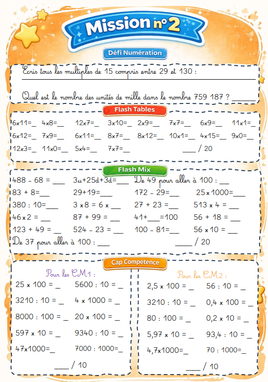 Calcul mental CM1-CM2 : mon fichier complet pour la période 1